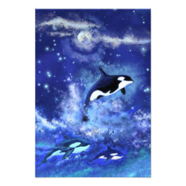 Killer Whales Poster Blue Full Moon