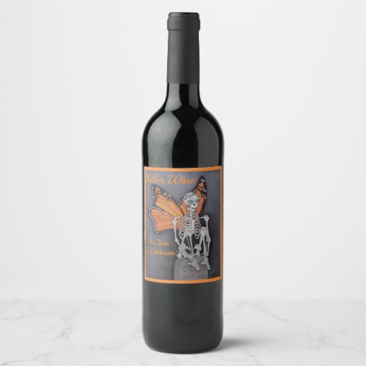 Killer Wine Skelet Personaliseer tekst 6 Labels Wijn Etiket (Voorkant)