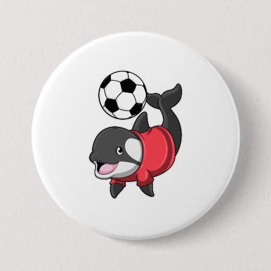 Killerwhale als voetbalspeler met Voetbal Ronde Button 7,6 Cm (Voorkant)