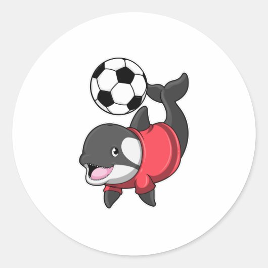 Killerwhale als voetbalspeler met Voetbal Ronde Sticker (Voorkant)