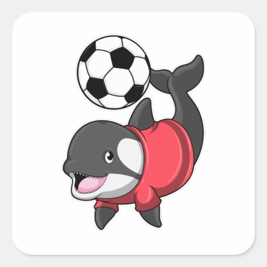 Killerwhale als voetbalspeler met Voetbal Vierkante Sticker (Voorkant)