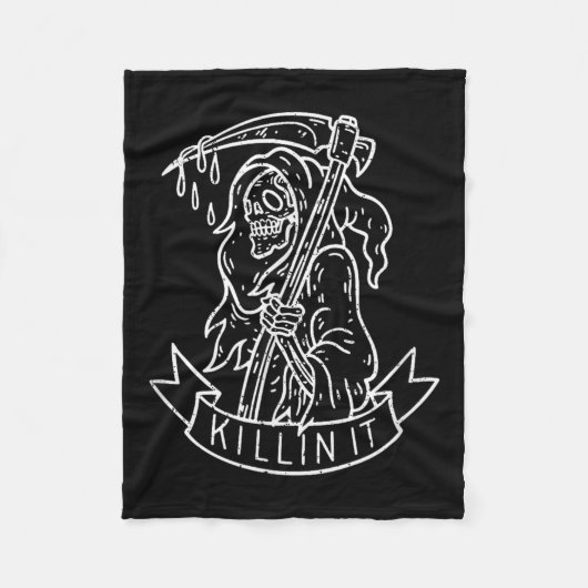 Killin It, Grappig Grim Reaper Verontruste Tattoo Fleece Deken (Voorkant)