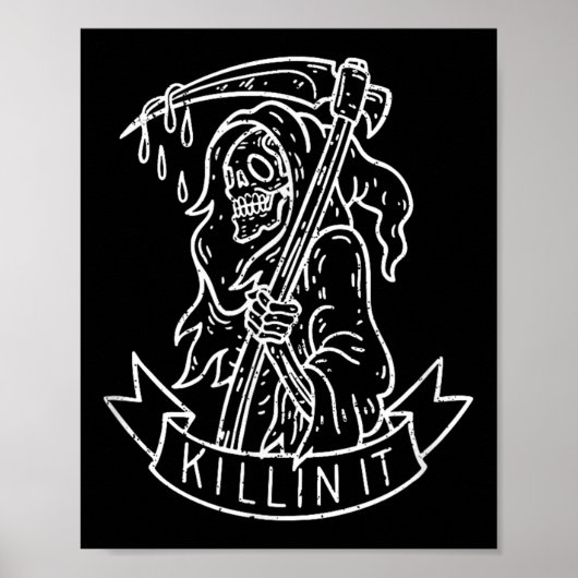 Killin It, Grappig Grim Reaper Verontruste Tattoo  Poster (Voorkant)