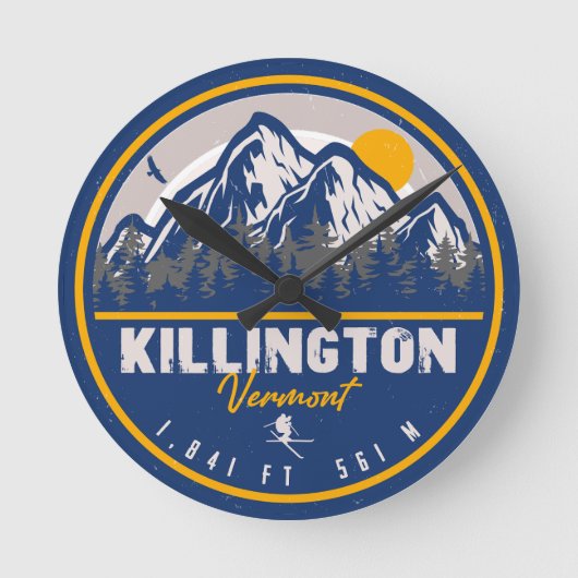 Killington Vermont Retro Sunset Ski Souvenirs Ronde Klok (Voorkant)