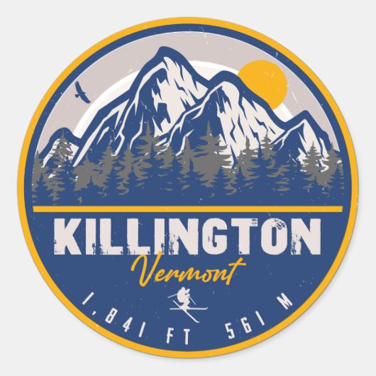 Killington Vermont Retro Sunset Ski Souvenirs Ronde Sticker (Voorkant)