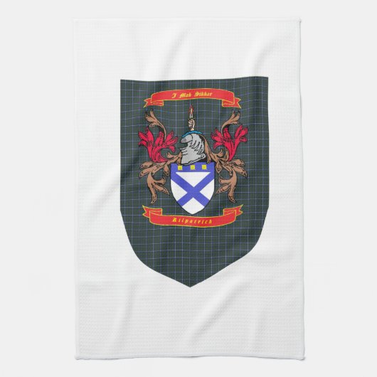 Kilpatrick Crest over Douglas Tartan Shield Theedoek (Verticaal)