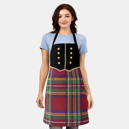 Kilt Print Apron Schort (Gedragen)