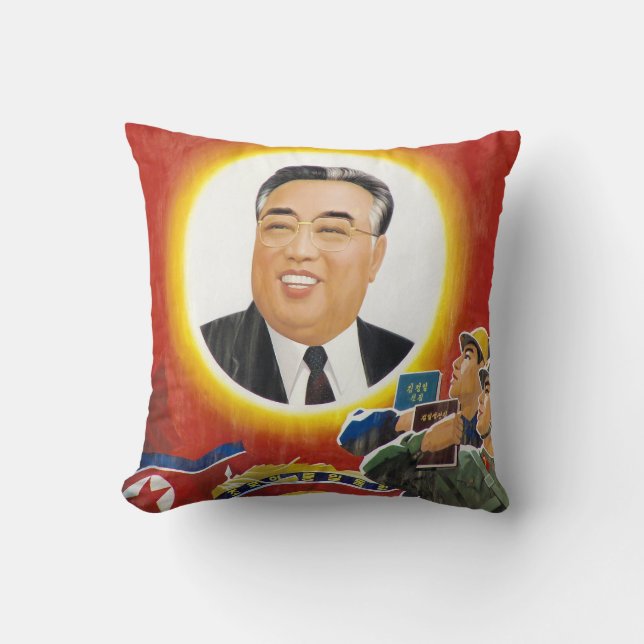 Kim Il-Sung Red Portrait Pillow Kussen (Voorkant)