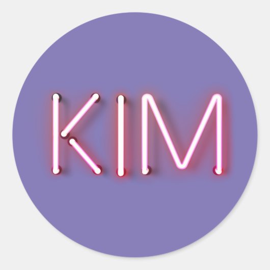 Kim naam in gloeiende neonverlichting nieuwheid ronde sticker (Voorkant)