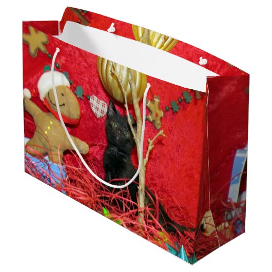 Kimba's kerstboom - Kat/Kitten Large Gift Bag Groot Cadeauzakje (Achterkant Gekanteld)