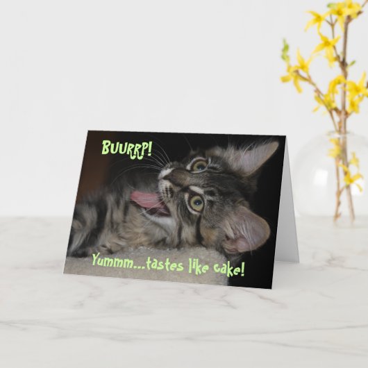 Kimber Burping Cat Verjaardag Kaart (Gele Bloem)