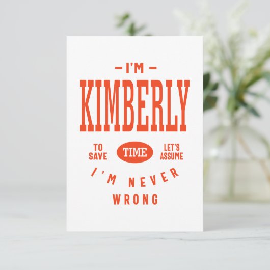 Kimberly Personalized Name Birthday Gift RSVP Kaartje (Staand voorkant)