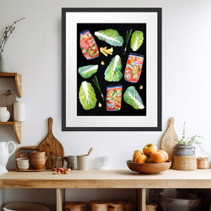 Kimchi Ingrediënten Kruidige Waterverf Kunst Poster