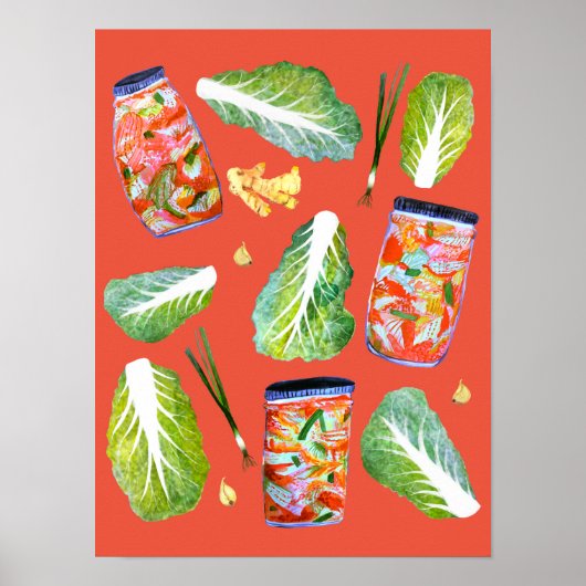 Kimchi Ingrediënten Kruidige Waterverf Kunst Poster (Voorkant)