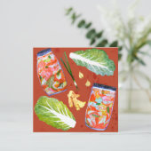 Kimchi-ingrediënten pittige fermentatie waterverf feestdagenkaart (Staand voorkant)