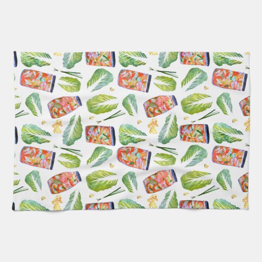 Kimchi Ingredients Spicy Fermentation Waterverf Theedoek (Horizontaal)