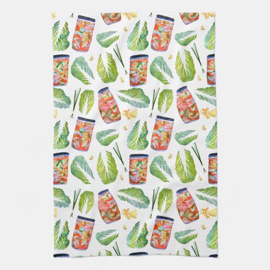 Kimchi Ingredients Spicy Fermentation Waterverf Theedoek (Verticaal)