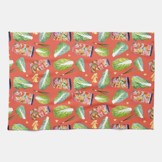 Kimchi Ingredients Spicy Fermentation Waterverf Theedoek (Horizontaal)