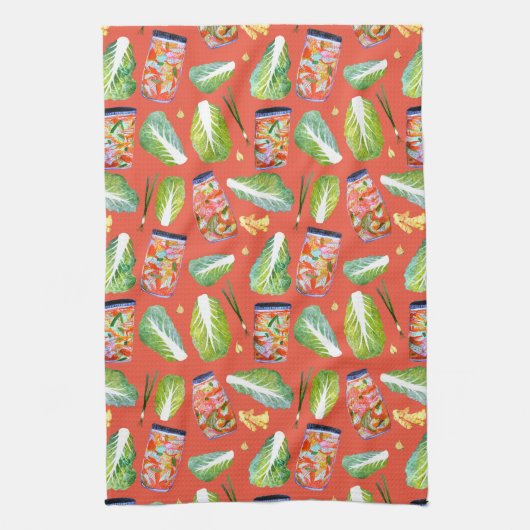 Kimchi Ingredients Spicy Fermentation Waterverf Theedoek (Verticaal)