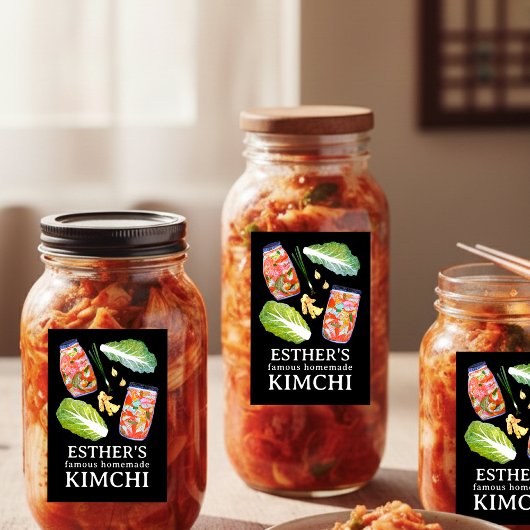 Kimchi Ingredients Watercolor HOMEMADE Custom Voedselcontainer Etiket