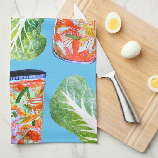 Kimchi Ingredients Waterverf Fun Fermentation Theedoek (Quarter Fold)