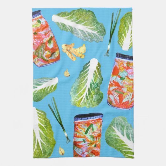 Kimchi Ingredients Waterverf Fun Fermentation Theedoek (Verticaal)