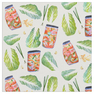 Kimchi Ingredients Waterverf Pattern White Stof
