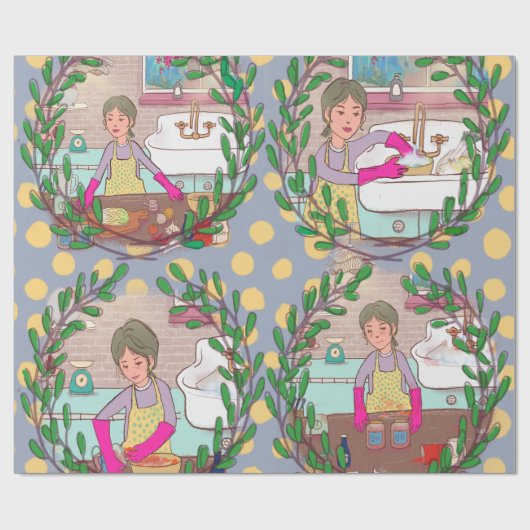 Kimchi Making Pattern – Illustrated Korean Food Wr Cadeaupapier (Vlak)