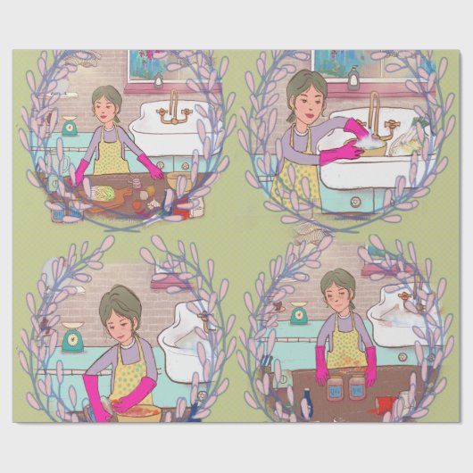 Kimchi Making Pattern – Illustrated Korean Food Wr Cadeaupapier (Vlak)