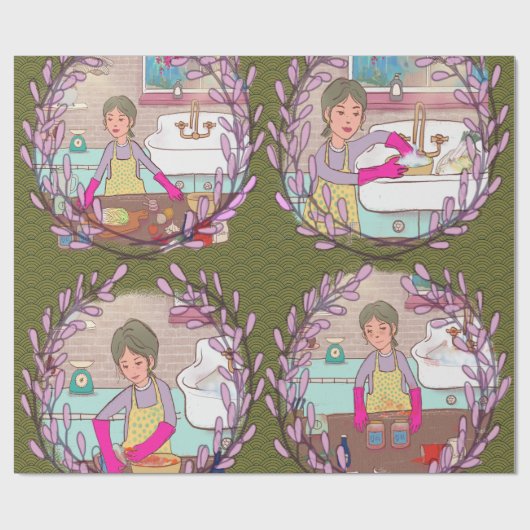 Kimchi Making Pattern – Illustrated Korean Food Wr Cadeaupapier (Vlak)