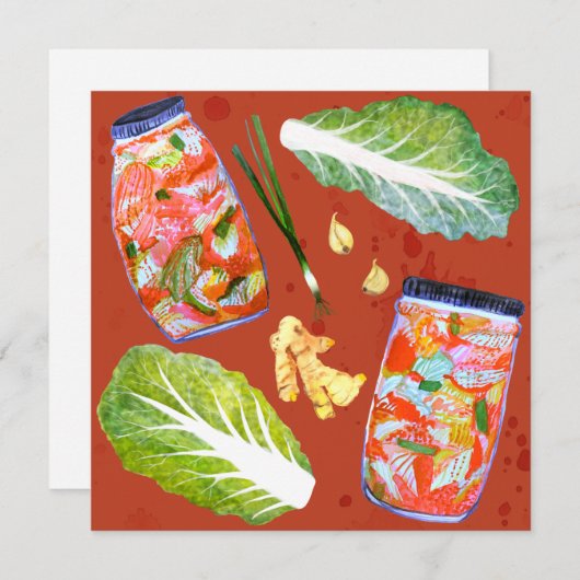 Kimchi Spicy Fermentation Waterverf Art Kaart (Voorkant / Achterkant)