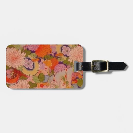 Kimono Bloem Roze Bloemmotief Bagagelabel (Voorkant horizontaal)