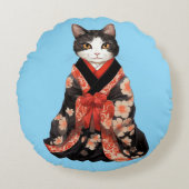 Kimono Cat (BLAUW) Rond Kussen (Voorkant)