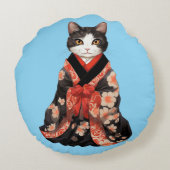 Kimono Cat (BLAUW) Rond Kussen (Achterkant)
