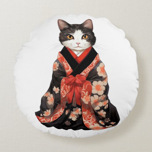 Kimono Cat Rond Kussen (Voorkant)