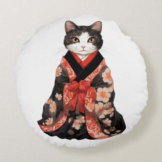 Kimono Cat Rond Kussen (Achterkant)