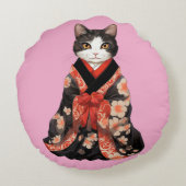 Kimono Cat (ROZE) Rond Kussen (Achterkant)