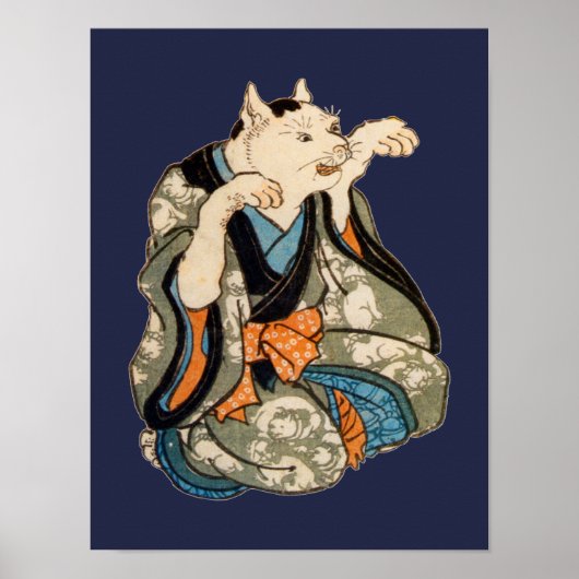 Kimono Cat, Utagawa Yoshifuji, Ukiyo-e Poster (Voorkant)
