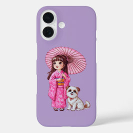 Kimono Cutie & Puppy Liefde iPhone 16 Hoesje