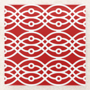 Kimono, donkerrood en wit glazen onderzetter