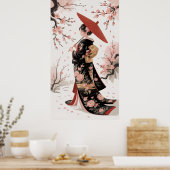 Kimono en kersenbloesem poster (Keuken)