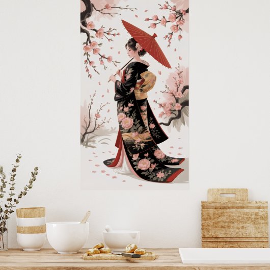 Kimono en kersenbloesem poster (Keuken)