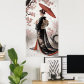 Kimono en kersenbloesem poster (Thuiskantoor)