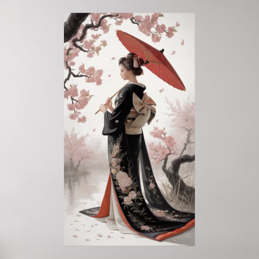 Kimono en kersenbloesem poster (Voorkant)