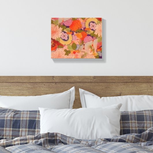 Kimono Flower Pink Floral Pattern Canvas Afdruk (Insitu (Slaapkamer))