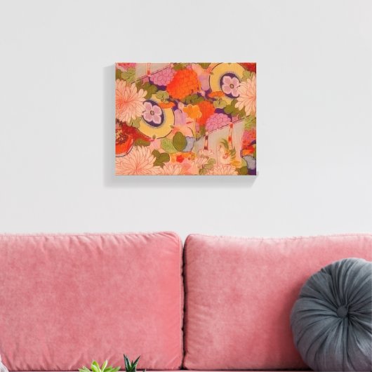 Kimono Flower Pink Floral Pattern Canvas Afdruk (Insitu (Woonkamer))