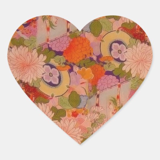 Kimono Flower Pink Floral Pattern Hart Sticker (Voorkant)