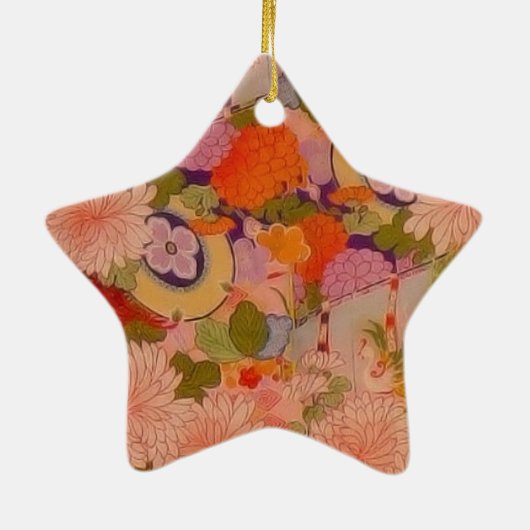 Kimono Flower Pink Floral Pattern Keramisch Ornament (Achterkant)