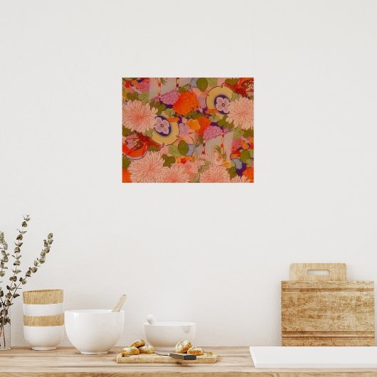 Kimono Flower Pink Floral Pattern Poster (Keuken)