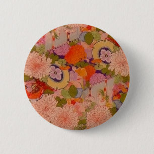 Kimono Flower Pink Floral Pattern Ronde Button 5,7 Cm